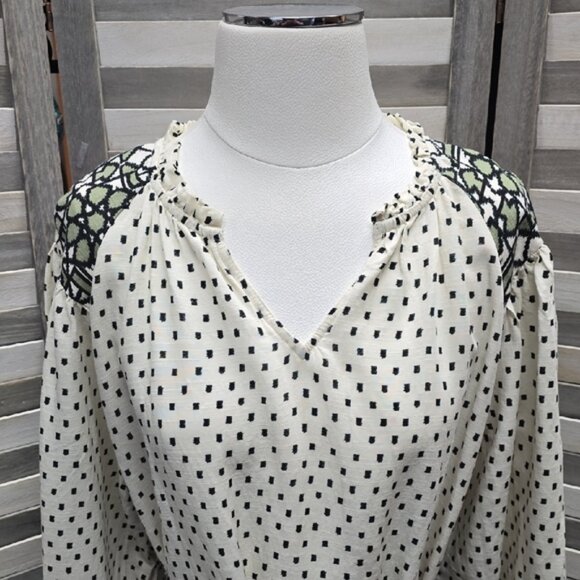 3/4 Sleeve A-line Dress Cream Polka Dots Belted Shift Dress | Knox Rose | Large - Picture 4 of 12